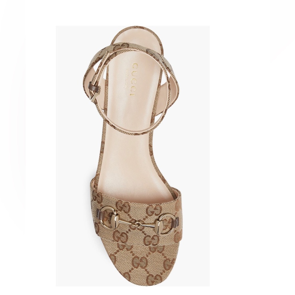 Gucci Horsebit GG Logo Canvas Platform Wedge Sandals Eu 39.5 US 10  ( 1/2 Big) - Picture 12 of 12